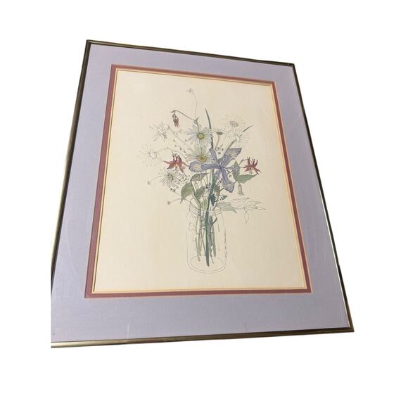 Mary Lou Goertzen Wildflower Bouquet Art Print Framed Vintage Floral Cottage - Picture 3 of 11